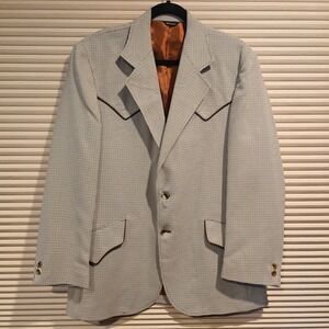 H Bar C California Ranchwear Vintage Western Houndstooth Blazer Tan Brown 44
